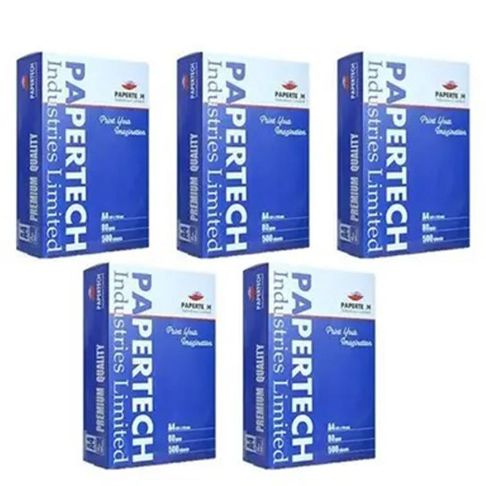 Papertech 80 GSM A4 Offset Paper – 5 Ream Pack for High-Quality Printing